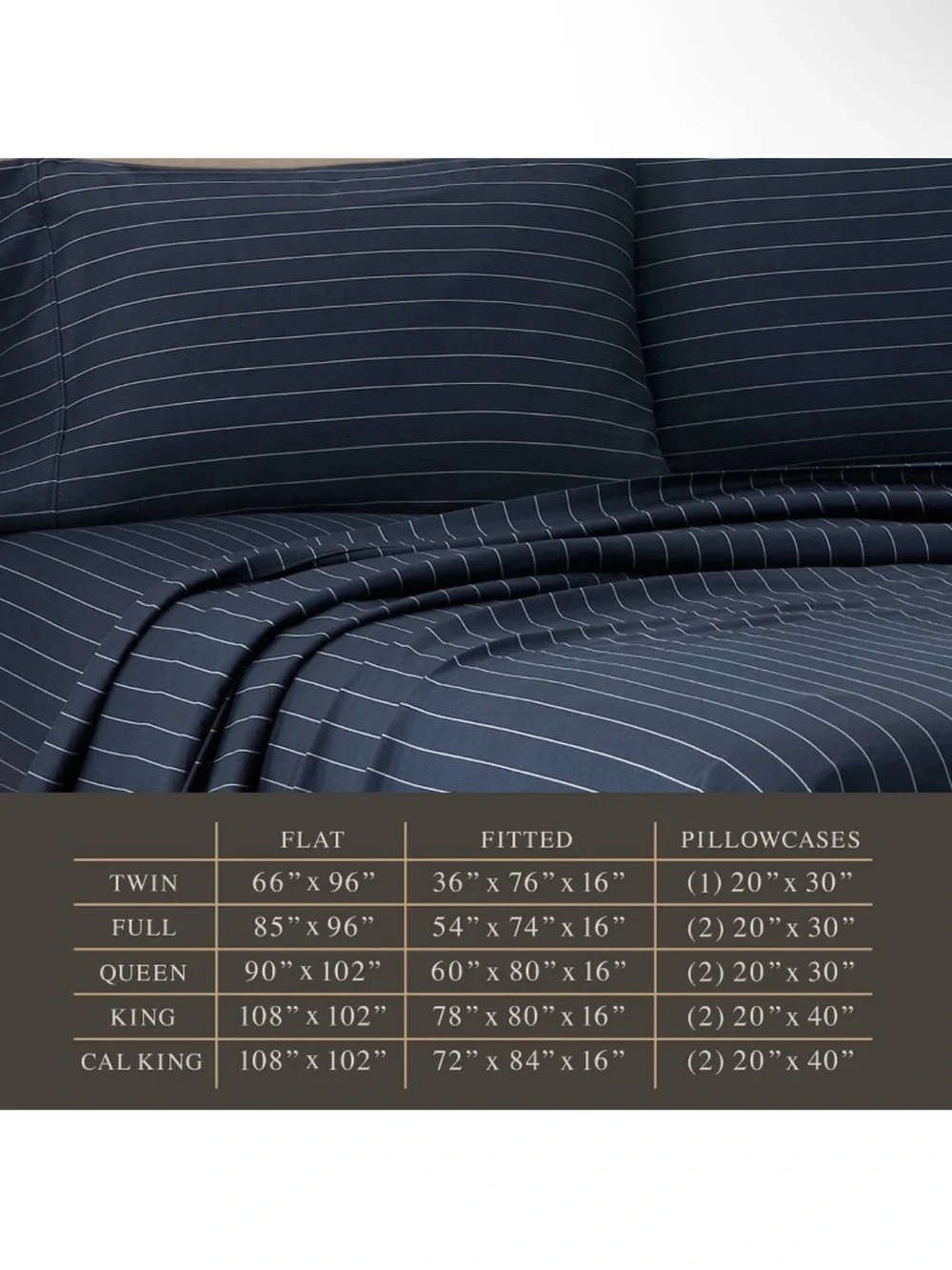 Jeremiah Brent Home Twin Cotton Sateen Sheet Set- Indigo Chalk Stripe